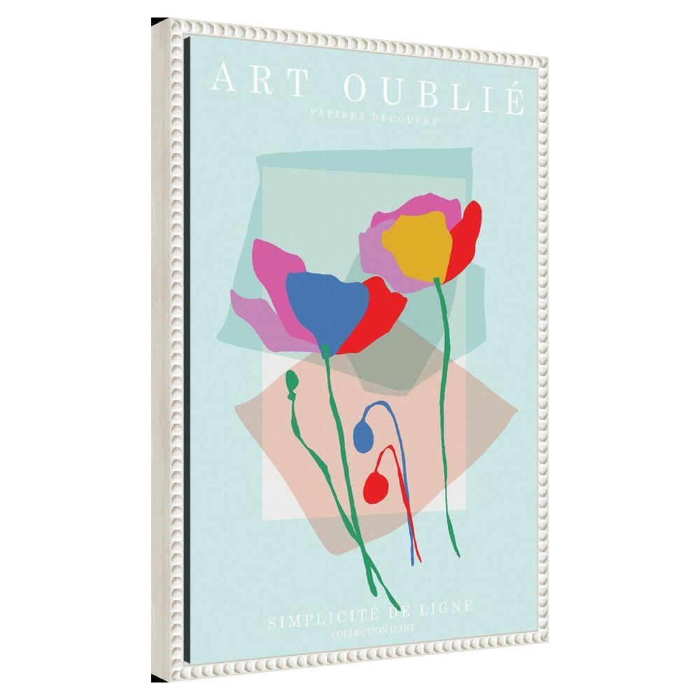 16"x23" Floral Line Simplicity by Incado Framed Canvas Wall Art Print White - Amanti Art: Modern Style, Botanical Lithograph, Vertical Layout