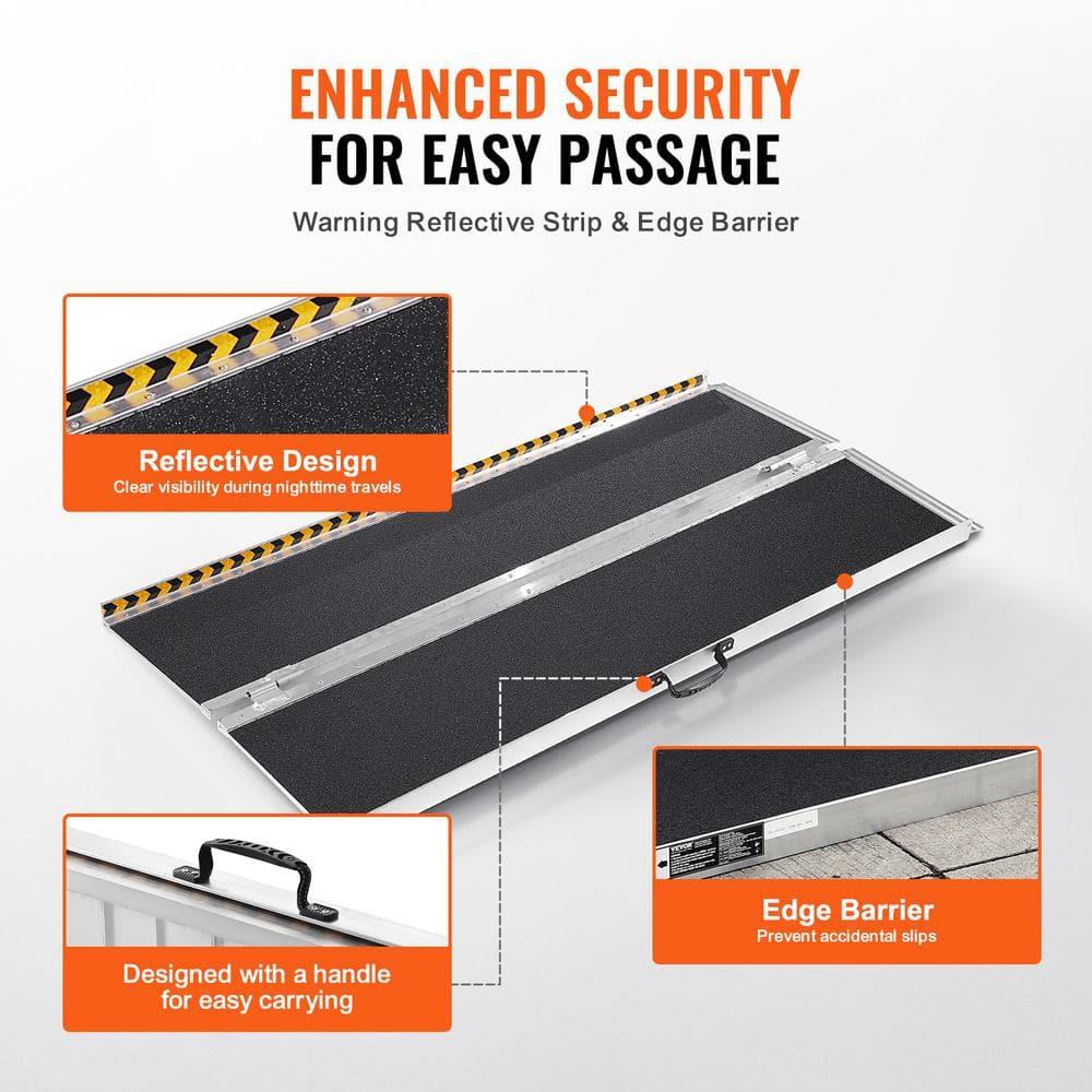 VEVOR Portable Wheelchair Ramp - 6 ft, 800 lbs Capacity, Non-Slip Aluminum, Folding Threshold Design, Suitable for Mobility Scooters, Home Steps, Stairs, Doorways, Curbs