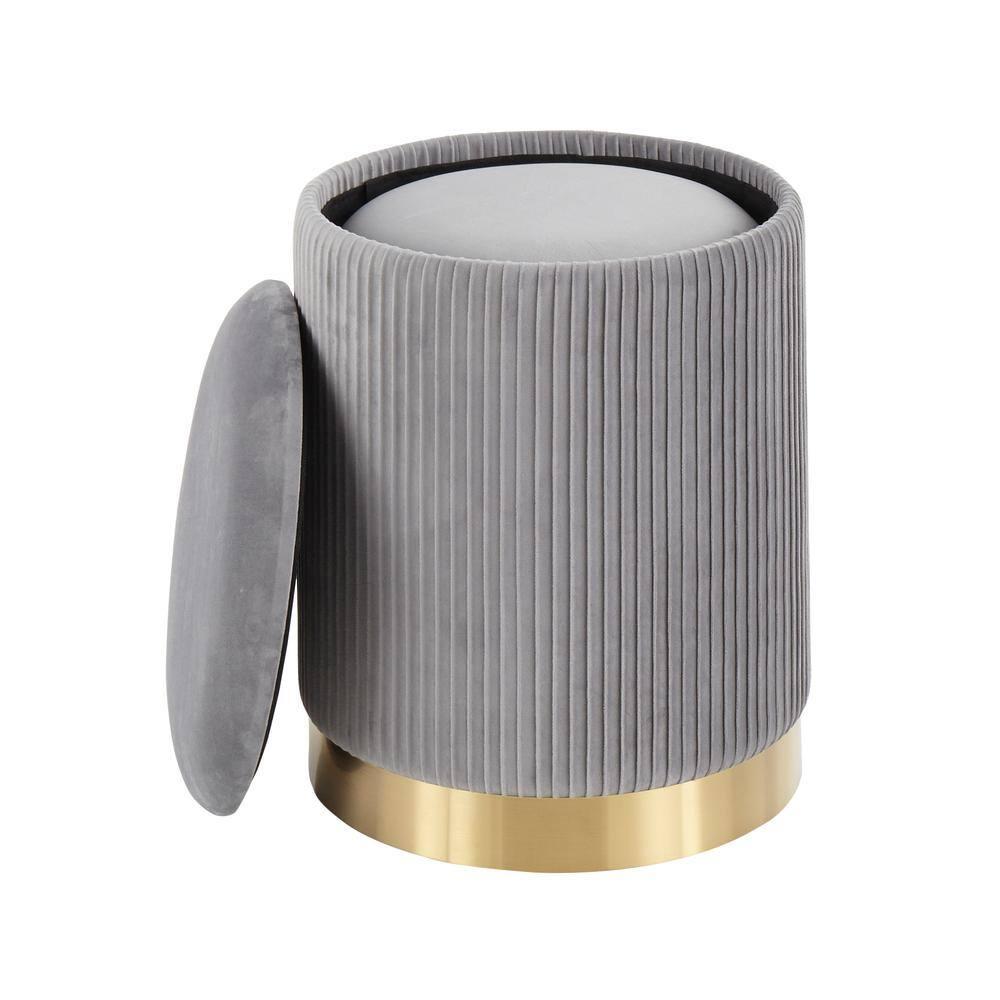 LumiSource Marla Contemporary Nesting Pleated Ottomans Gold/Gray: Velvet Upholstered, Metal Legs, No Assembly Required