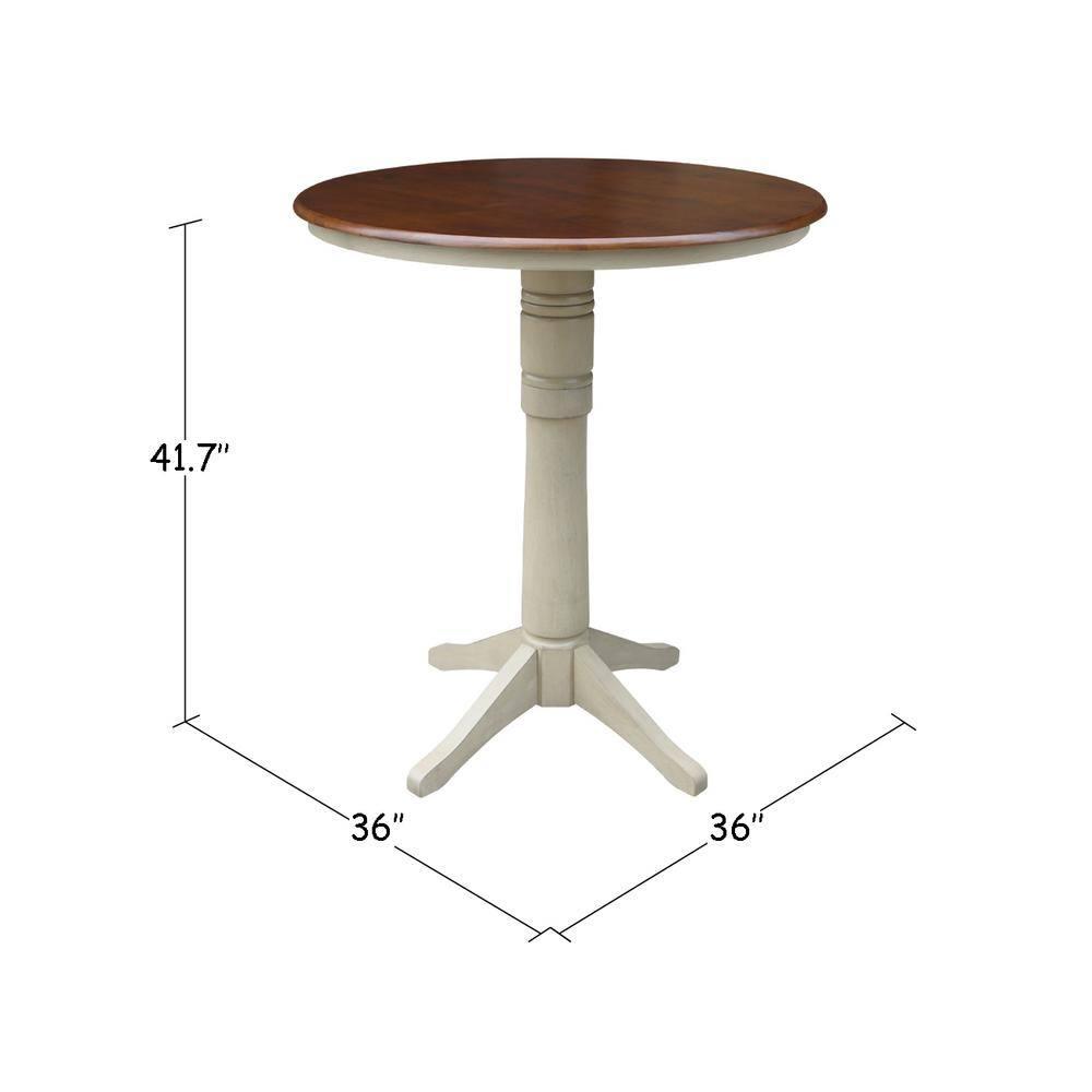 36" Round Pedestal Bar Height Table - Almond/Espresso