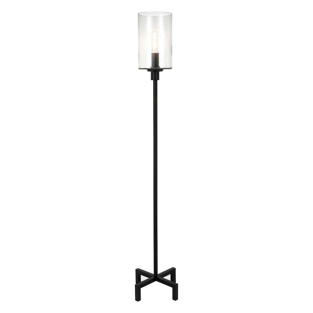 Evelyn&Zoe Industrial Metal Floor Lamp with Seeded Glass Shade