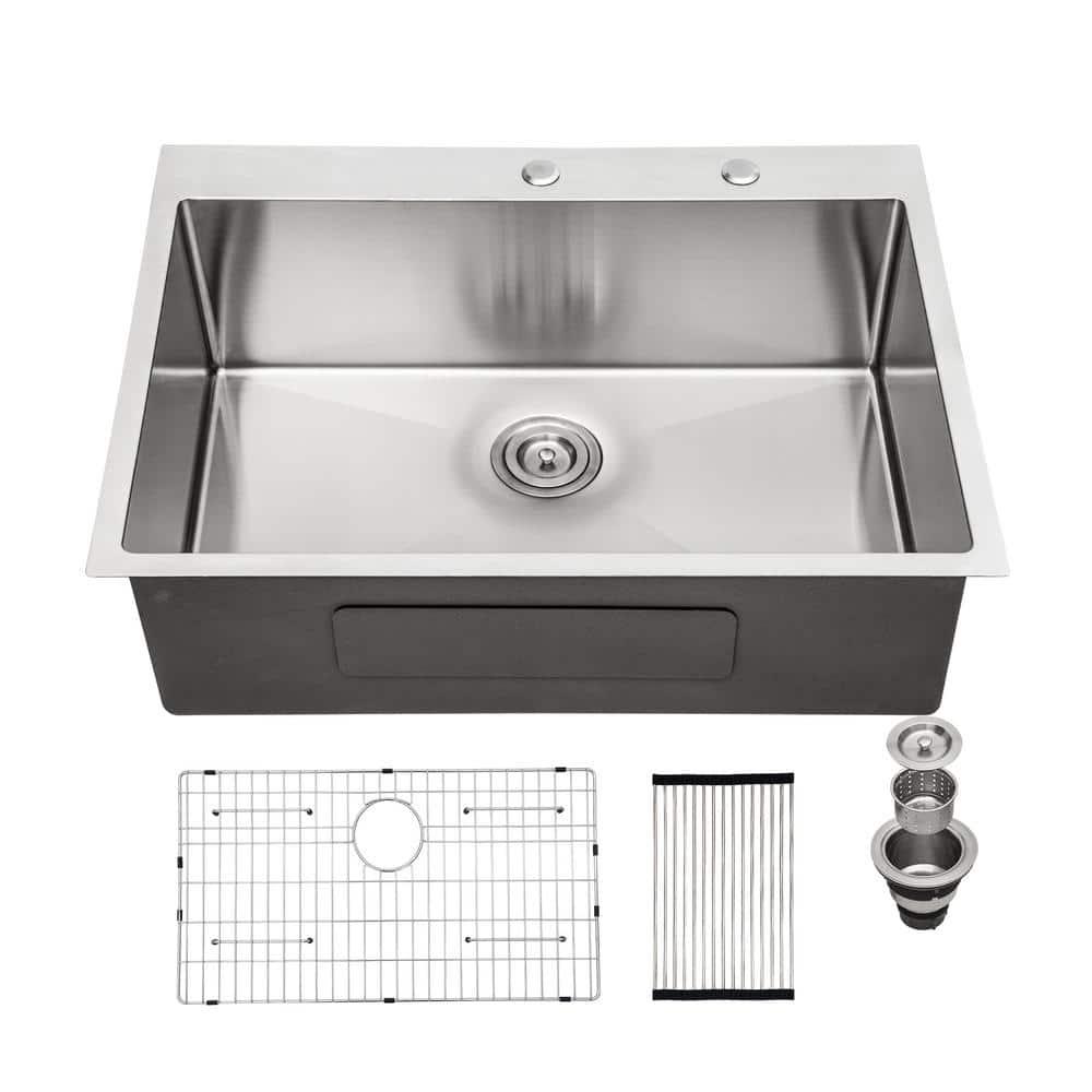 28" Brushed Stainless Steel Single Bowl Drop-In Kitchen Sink