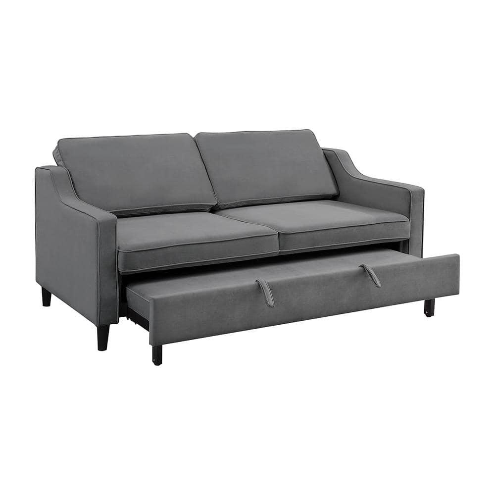 Lexicon Adelia Velvet Convertible Studio Sofa with Pull-Out Bed in Dark Gray