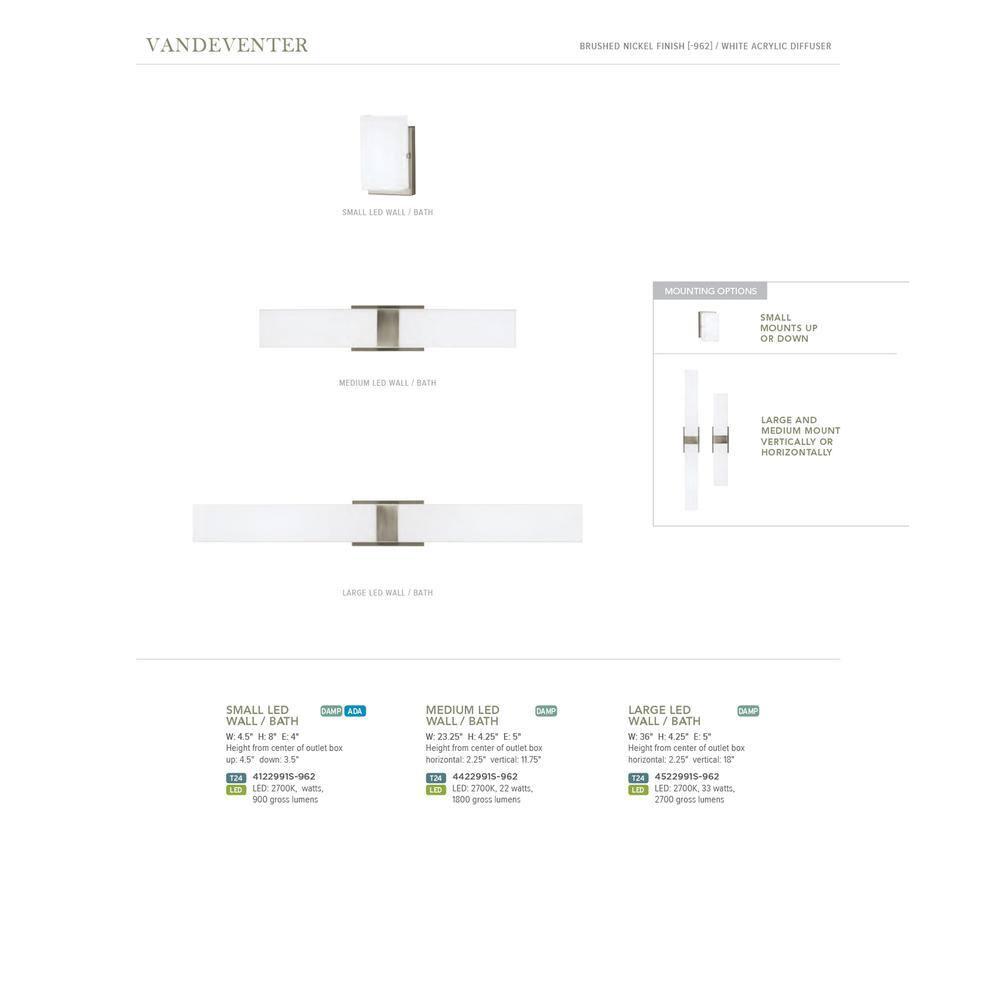 Sea Gull Lighting 4422991S-962 Vandeventer Wall/Bath Vanity Style Fixture, LED - Light, Brushed Nickel
