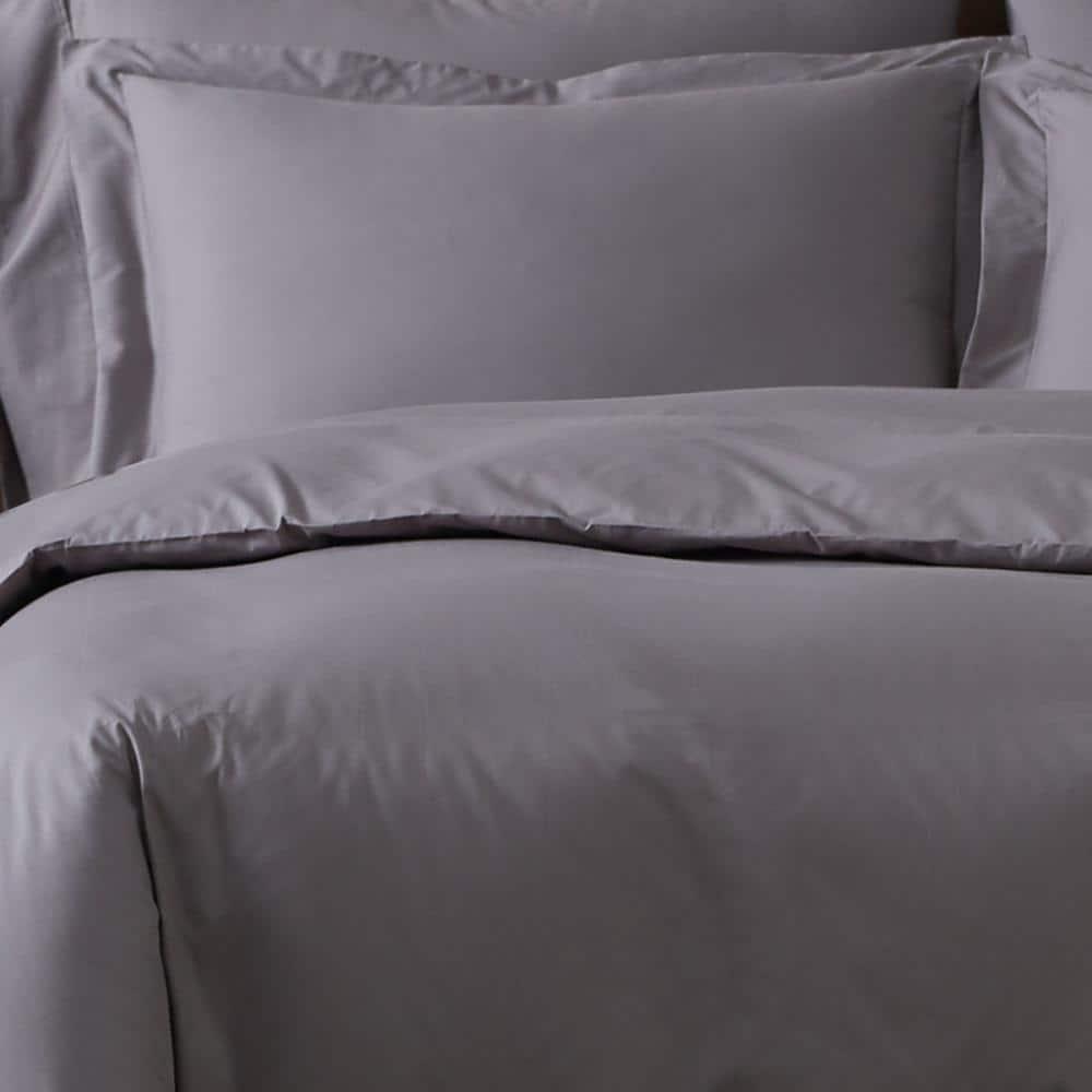 Classic Gray Cotton King Duvet Cover Set
