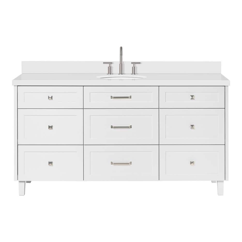 Ariel Monrow 67 Inch Single Oval Sink Bathroom Vanity With Pure White Quartz Countertop