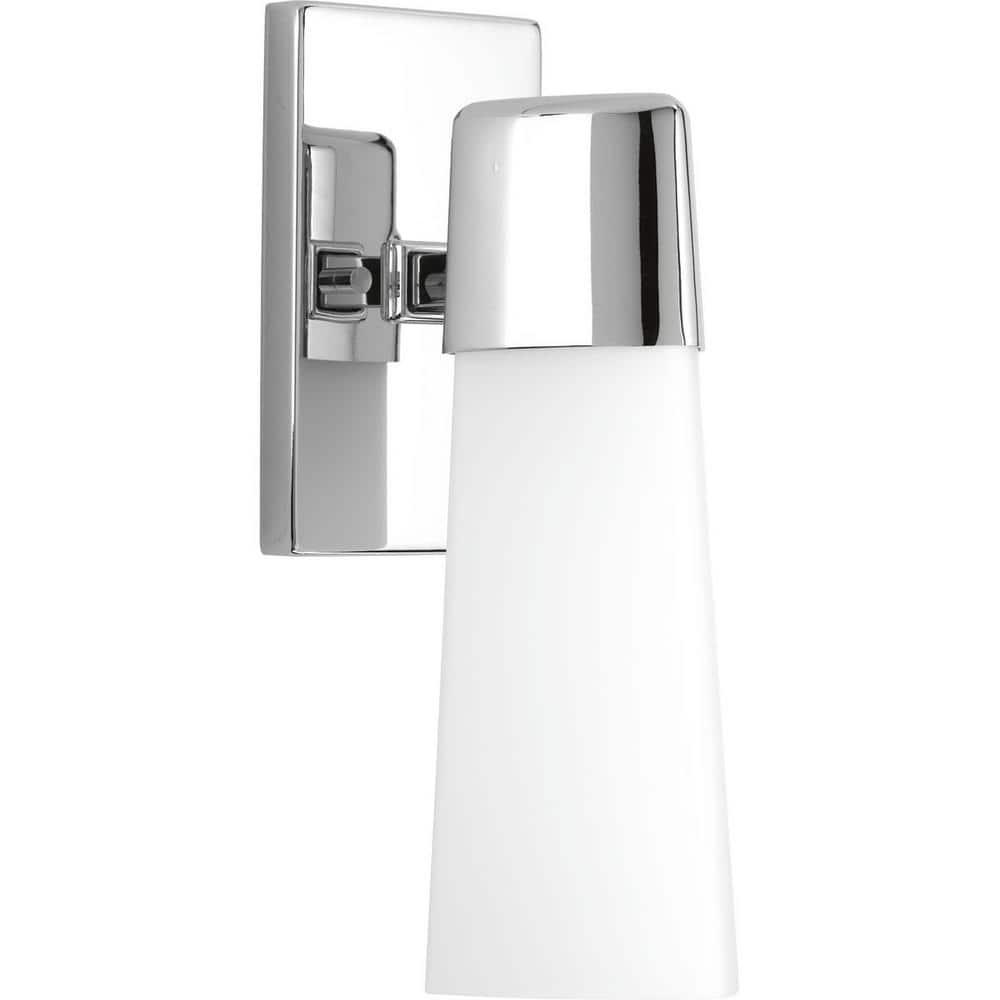 Progress Lighting Zura 1-Light Bath Vanity Fixture, Polished Chrome, Etched Opal Glass Shade, Damp Rated