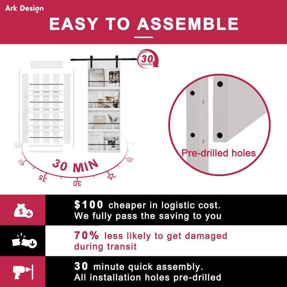 ARK DESIGN 84"H Wood and Primed Bookshelf Style Barn Door with Mounting Hardware Kit