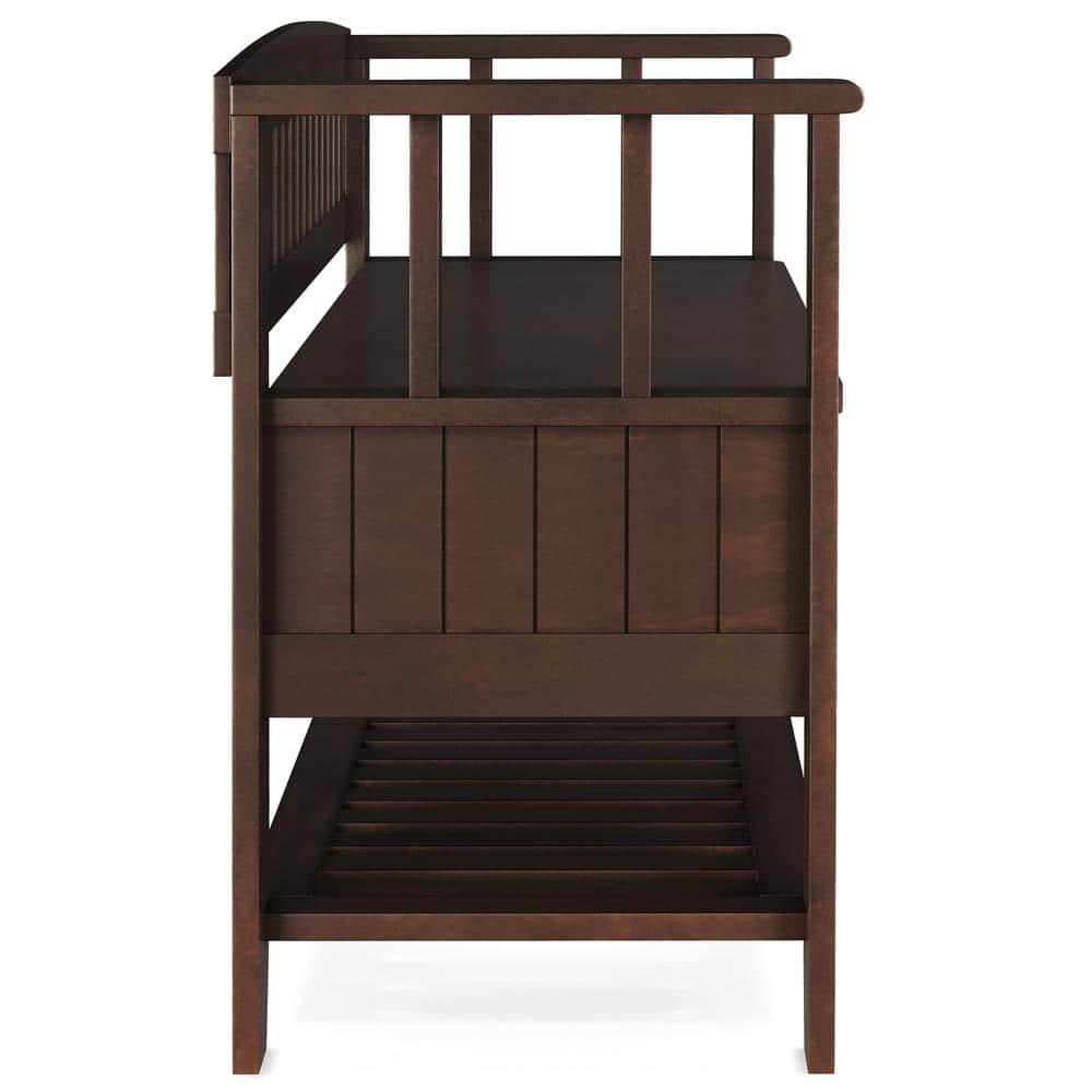 Brunette Brown Wooden Entryway Storage Bench with Shelf