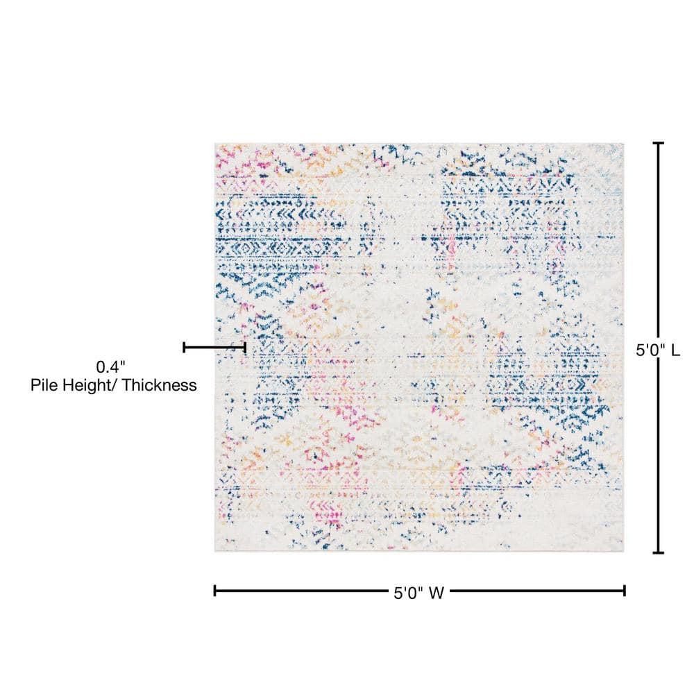 Tulum TUL272 Power Loomed Area Rug - Ivory/Blue - 5'x5' - Safavieh.