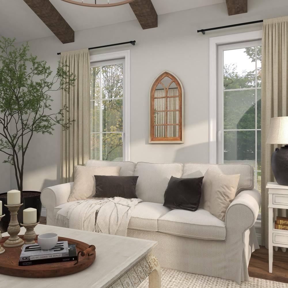 DecMode 26" x 35" Brown Arched Distressed Window Pane Wall Mirror