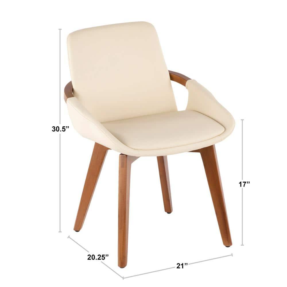 Cosmo Mid-Century Modern Chair Cream/Walnut - LumiSource: Faux Leather, Walnut Wood Legs, Padded Seat
