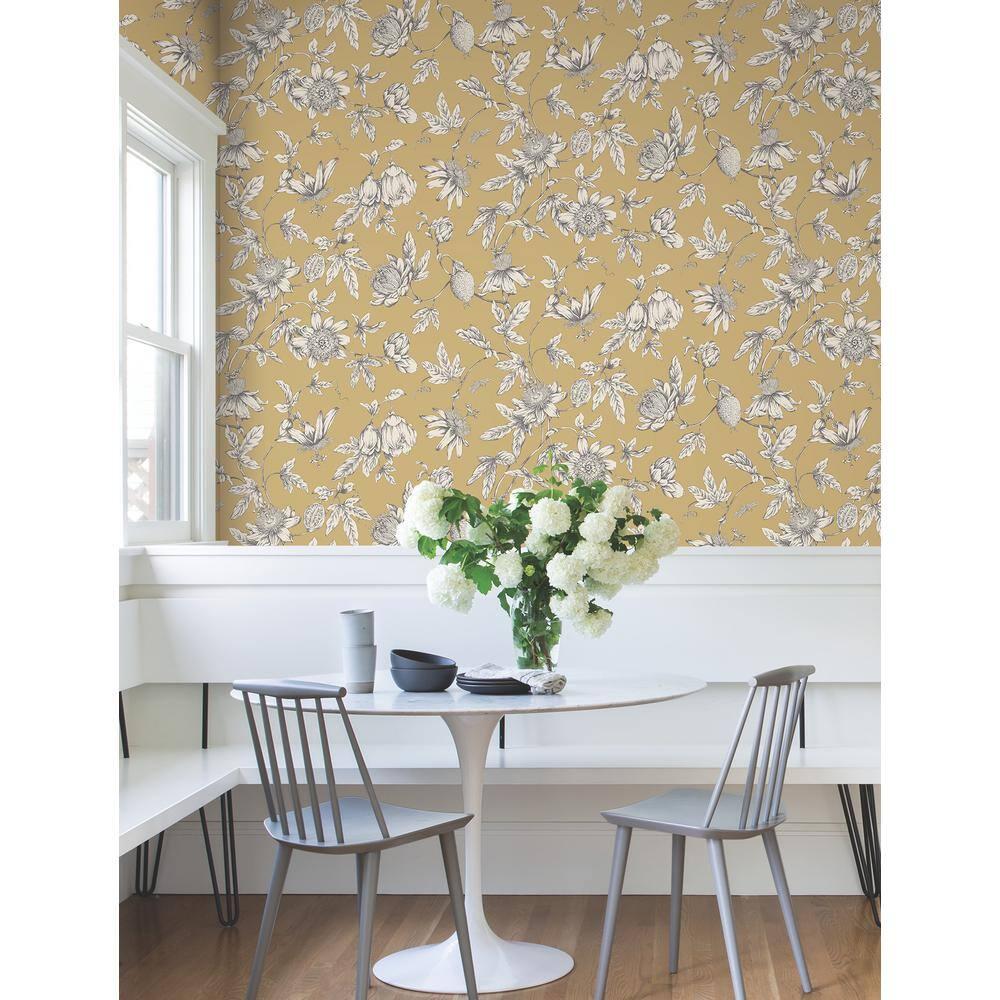 Passion Flower Toile Floral Wallpaper
