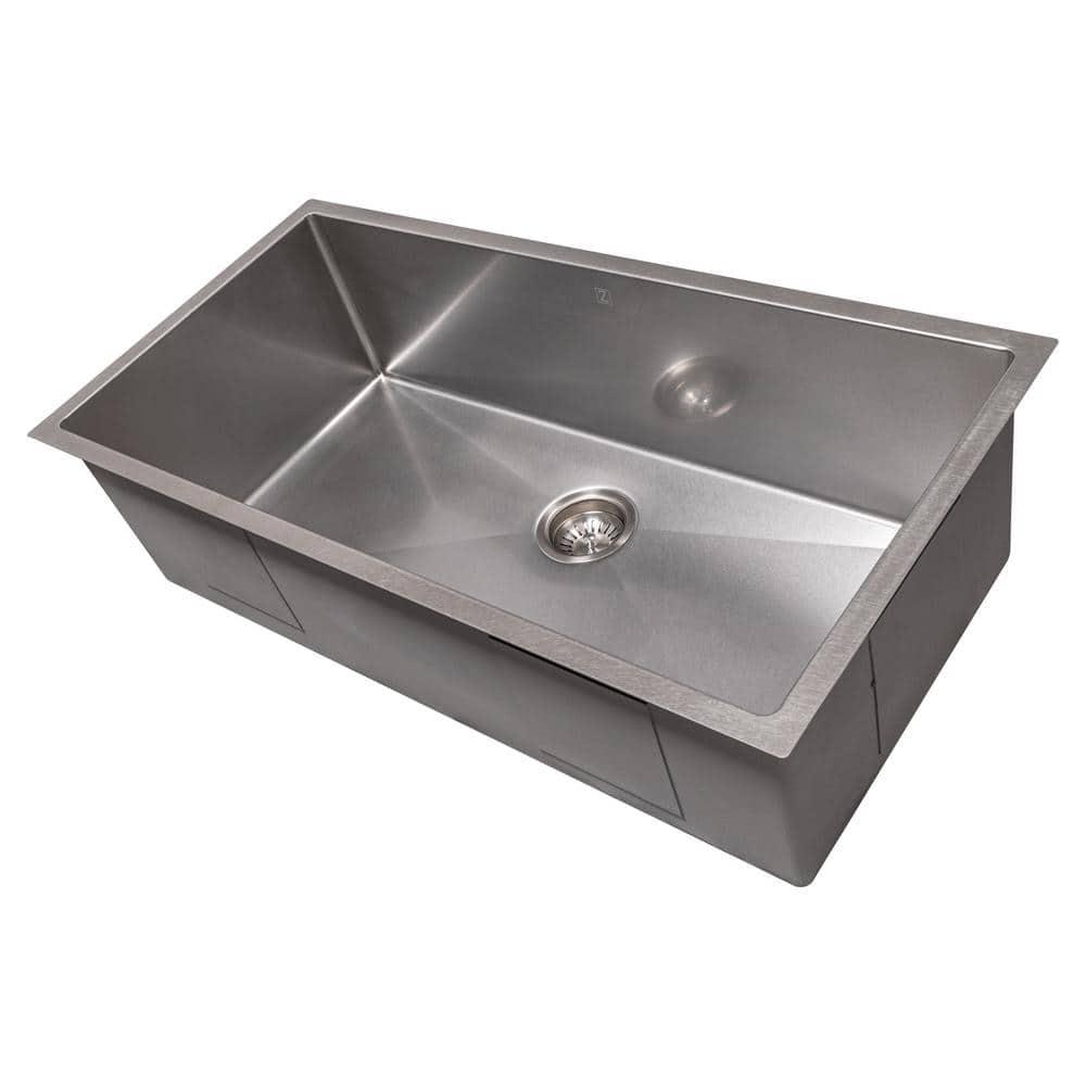 ZLINE 36 in. Meribel Undermount Single Bowl DuraSnow Stainless Steel Kitchen Sink W/ Bottom Grid (SRS-36S)