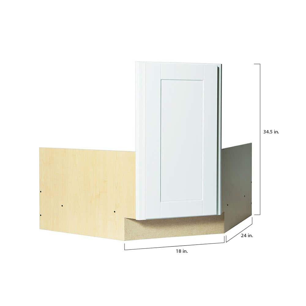 Shaker 36 in. W x 24 in. D x 34.5 in. H Ready to Assemble Corner Sink Base Kitchen Cabinet in Satin White without Shelf