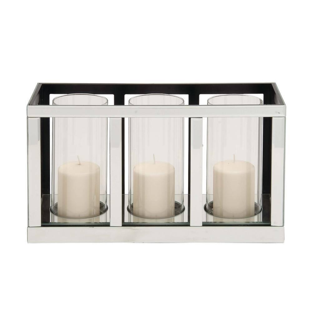 18" x 10" Glam Mirrored Wood Three Light Candle Holder Silver - Olivia & May