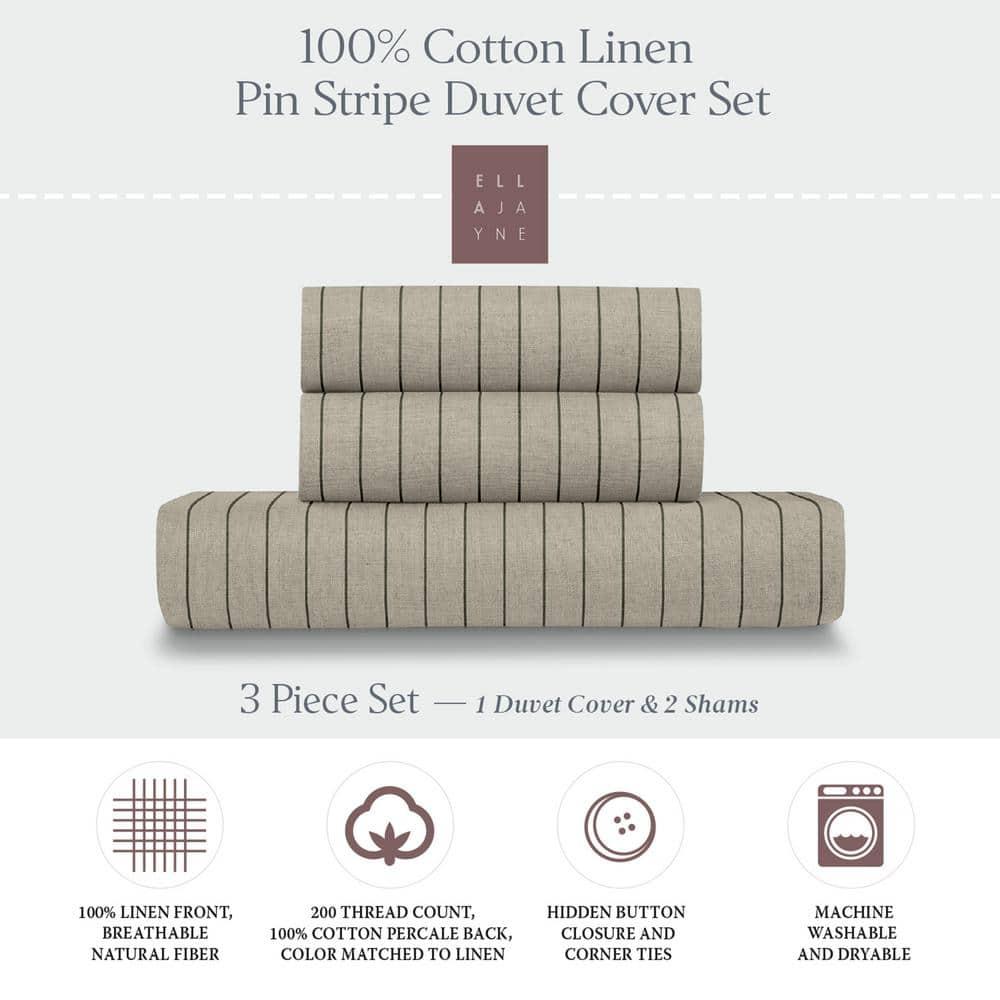 Ella Jayne Home French Linen Cotton Striped Duvet Cover 3-Piece Set