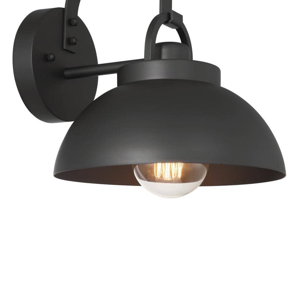Robert Stevenson Lighting Easton Modern Farmhouse Metal Shade and Exposed Bulb Wall Mounted Outdoor Light Matte Black: ETL Listed, Steel Body