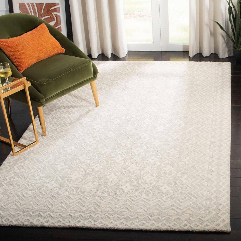 Blossom BLM114 Hand Tufted Area Rug - Grey/Ivory - 4'x6' - Safavieh..