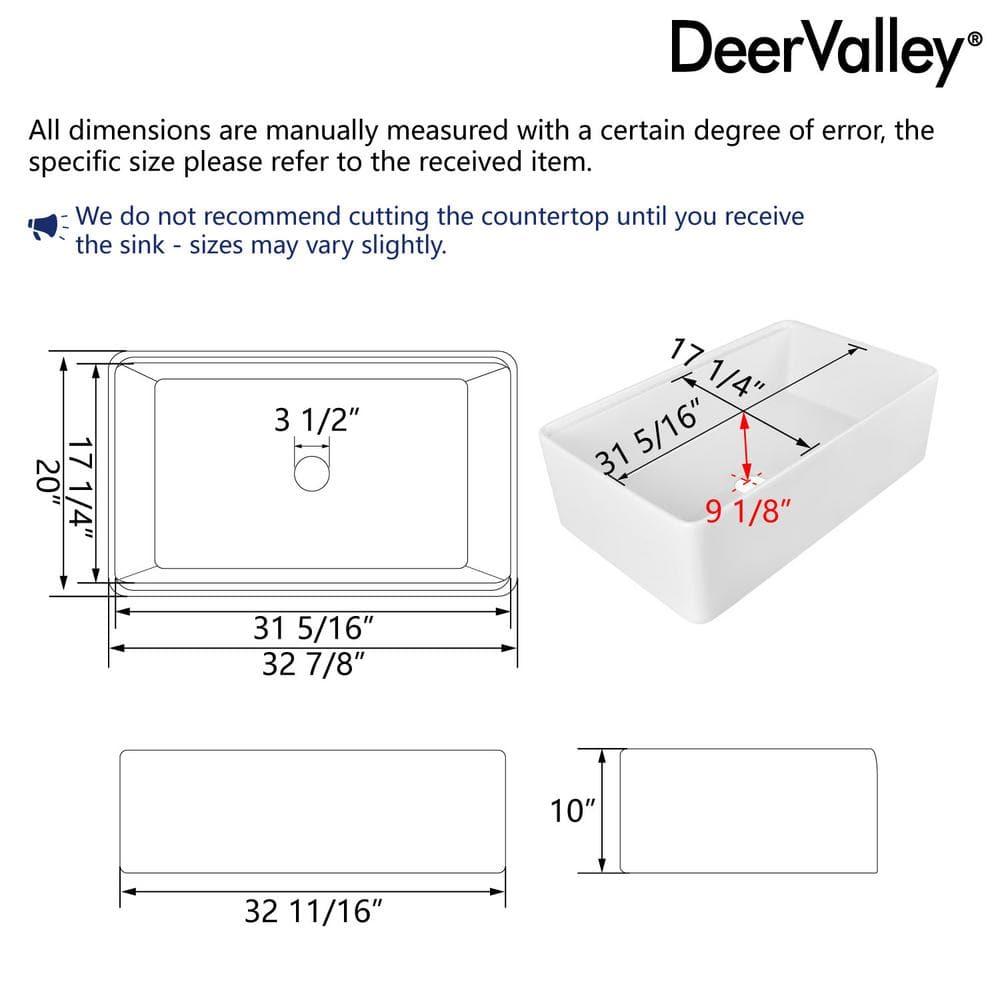 DeerValley 33" L X 20" W Single Basin Workstation Farmhouse Kitchen Sink With Sink Grid, Cutting Board And Dish-Drying Rack