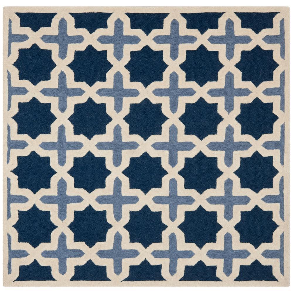 SAFAVIEH Cambridge Lincoln Geometric Wool Area Rug, Blue/Ivory, 10' x 10' Square