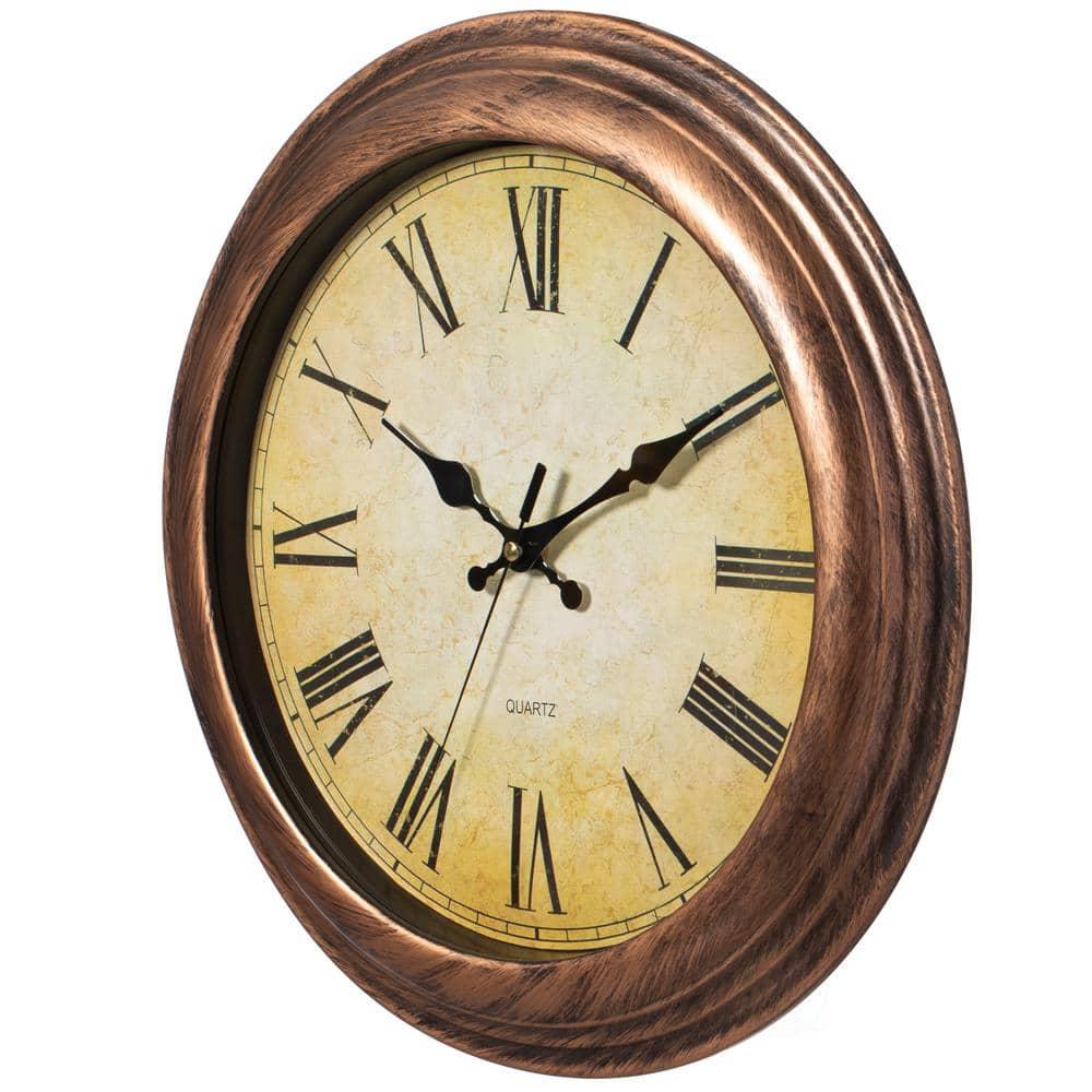 Clockswise 15.5 in Wall Clock for Home Kitchen Living/Dining Room Office Over Fireplace Decor, Easy to Read, Rustic Bronze, Non-Ticking Roman Numerals