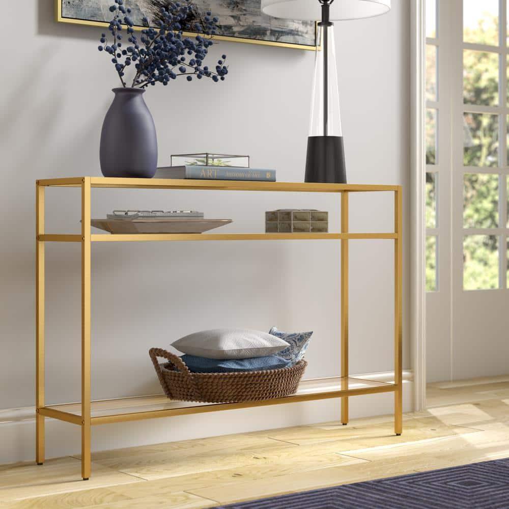 Evelyn&Zoe Siviline 42" Wide Rectangular Console Table, Brass