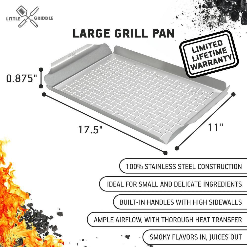 LITTLE GRIDDLE - Large Pro Grill Pan, High sidewalls with built-in handles, Stainless Steel Material, Big Food Capacity and Vented Design - Durable and Easy to Clean