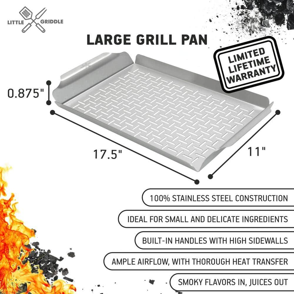 LITTLE GRIDDLE - Large Pro Grill Pan, High sidewalls with built-in handles, Stainless Steel Material, Big Food Capacity and Vented Design - Durable and Easy to Clean