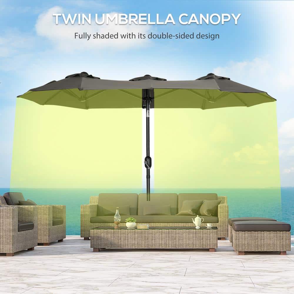 Outsunny 9.7' Double-sided Patio Umbrella with 3 Air Vents, Tilt and Crank, Outdoor Umbrella, Gray