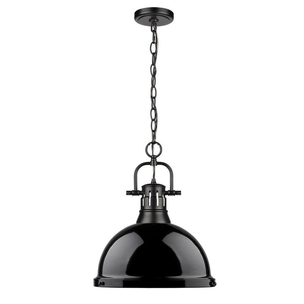 Golden Lighting Duncan 1-Light Large Pendant with Chain in Matte Black with Black