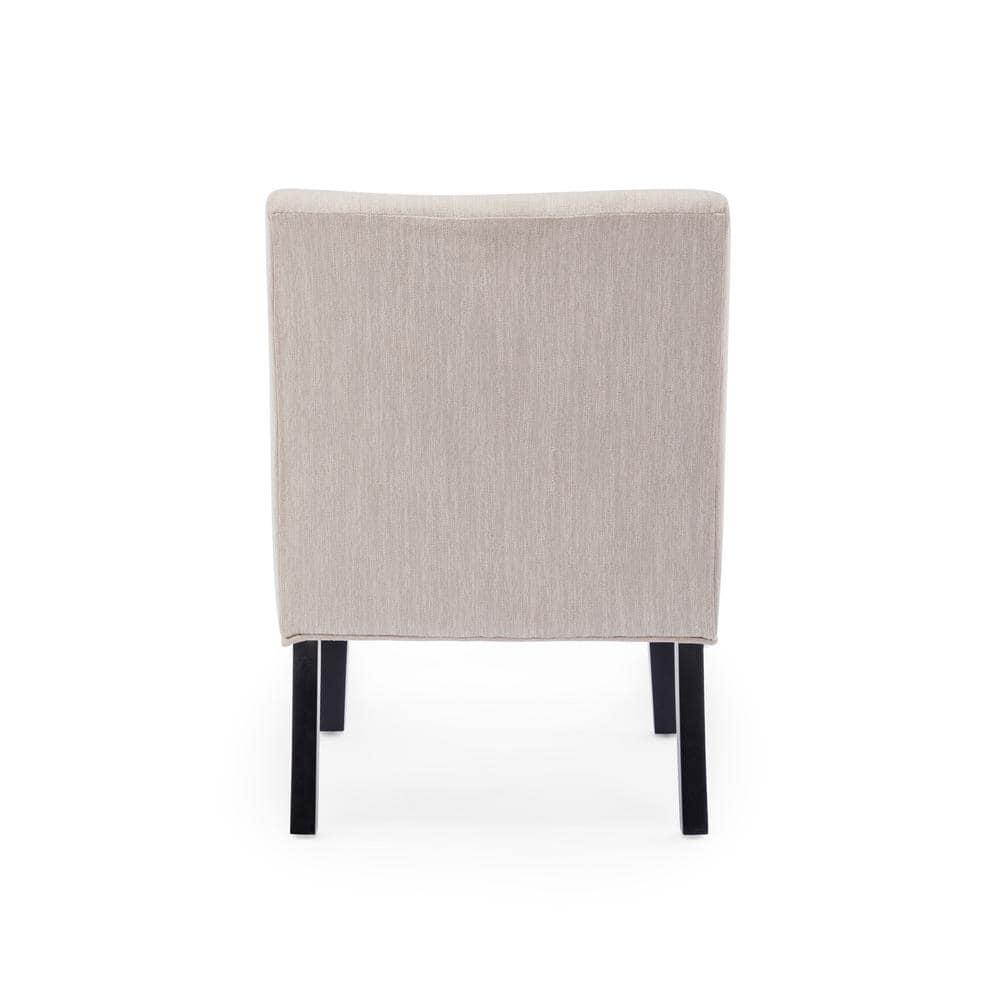 Noble House Loverin Fabric Tufted Slipper Chairs, Set of 2, Beige and Matte Black