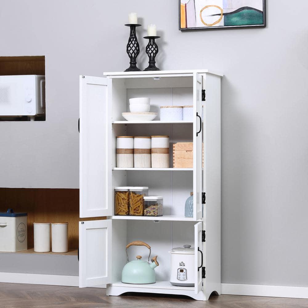 HOMCOM 48.5" Farmhouse Kitchen Pantry, Floor Storage Cabinet, Cupboard Organizer with Adjustable Shelves and 4-Doors for Dining Room, White