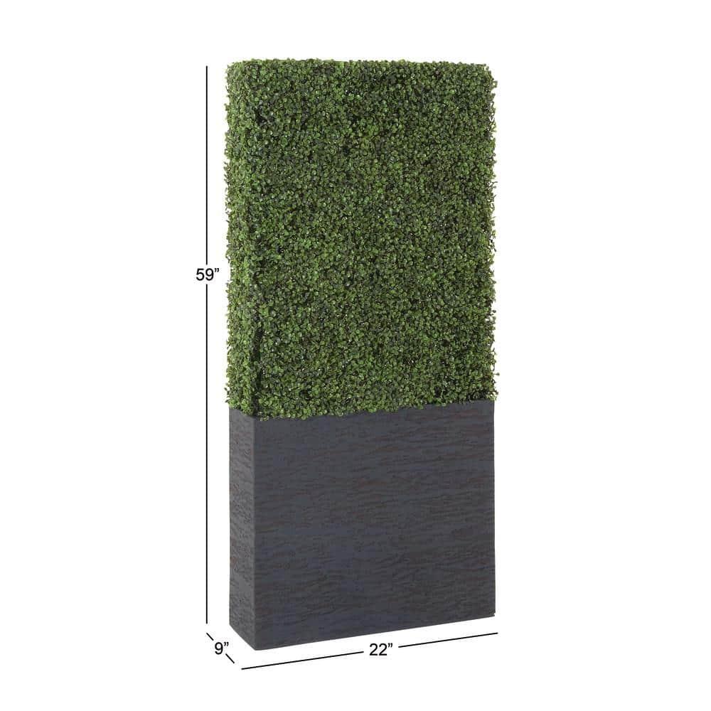 DecMode Green Plastic Contemporary Artificial Boxwood Hedge Topiary with Black Planter Box 22" x 9" x 59"