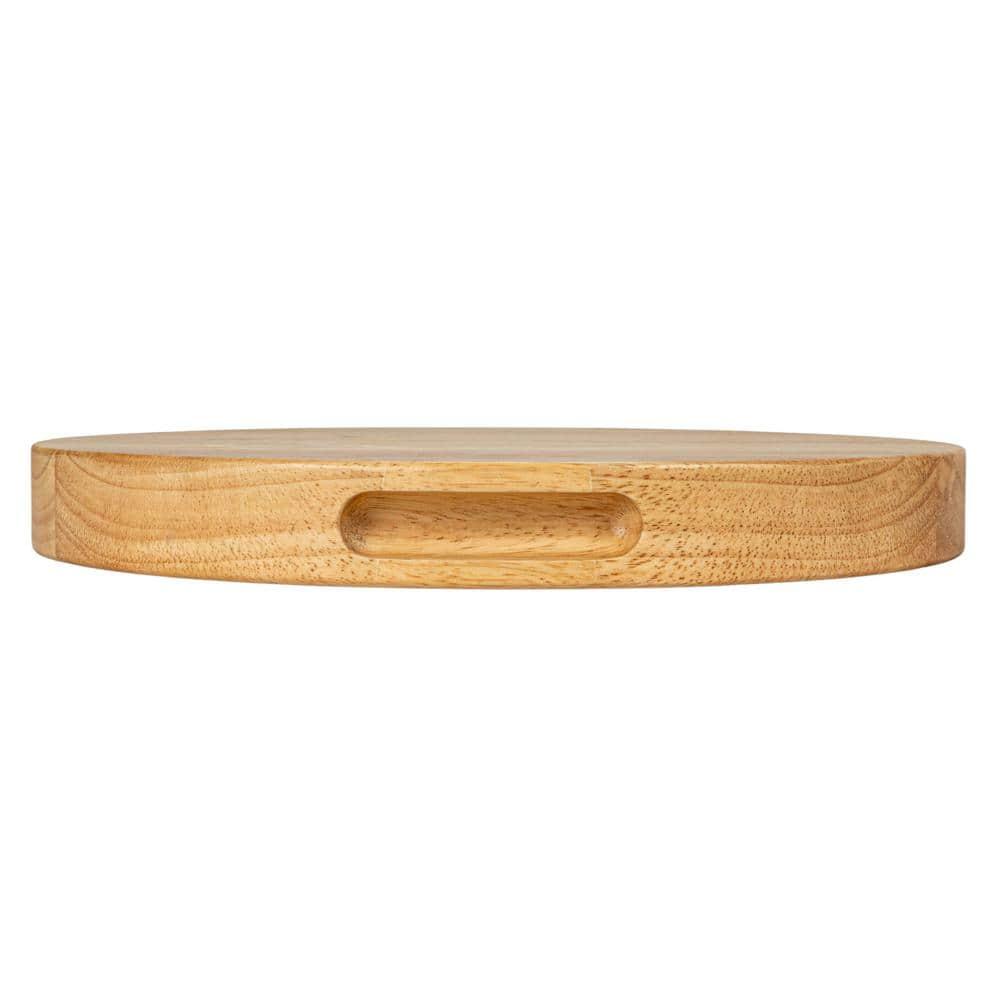 Creative Co-Op Round Rubberwood Cheese and Cutting Board with Handles, Natural