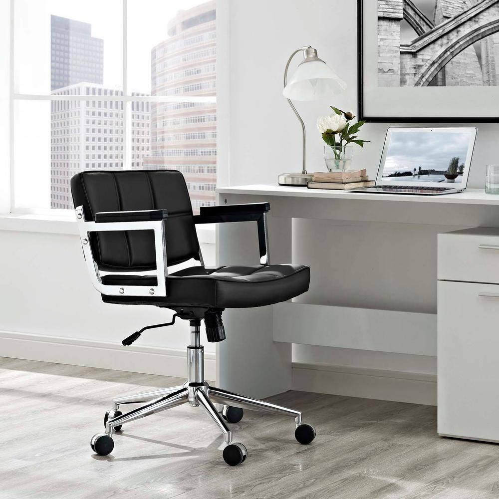 Portray Mid Back Upholstered Vinyl Office Chair In Black