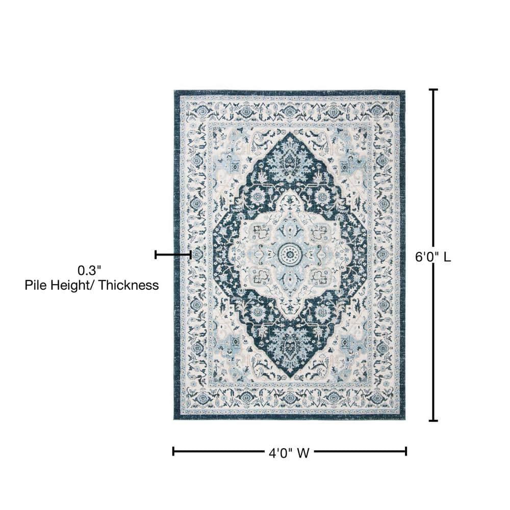 Isabella ISA936 Power Loomed Area Rug - Navy/Creme - 4'x6' - Safavieh
