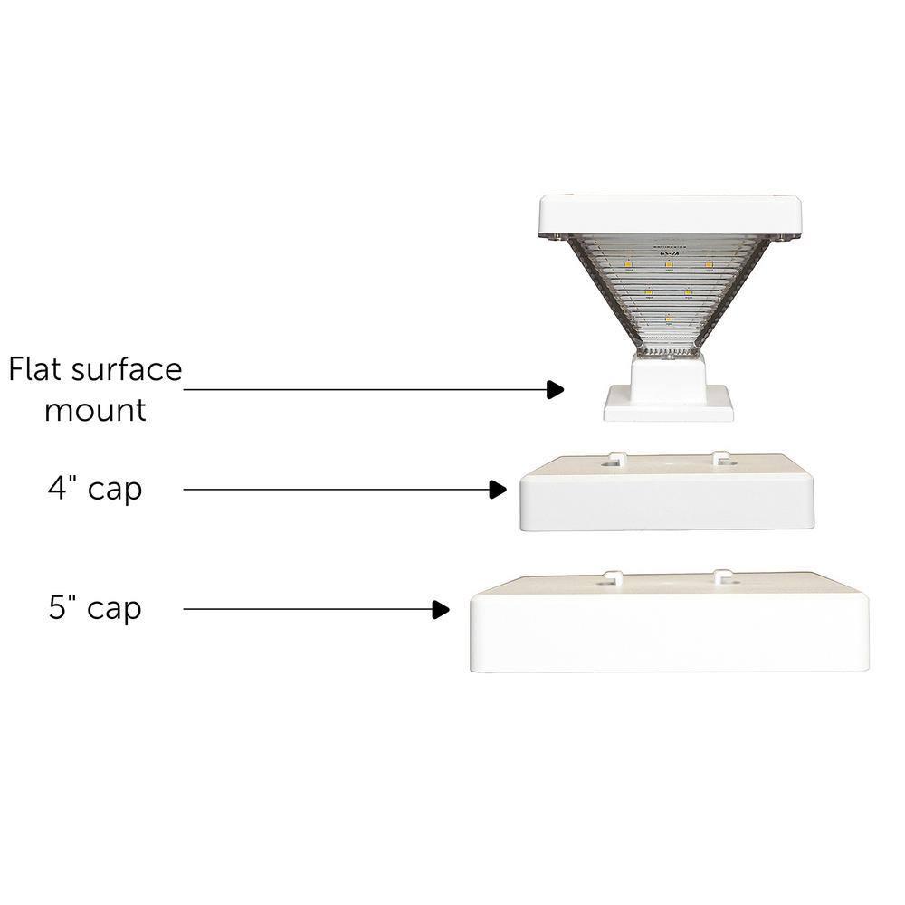 Gama Sonic Luxor Black 4x4 and 5x5 Solar LED Deck Post Cap Light with Warm White and Hi/Lo Mode for Backyard and Wood Fence(2-Pack) (Set of 2)
