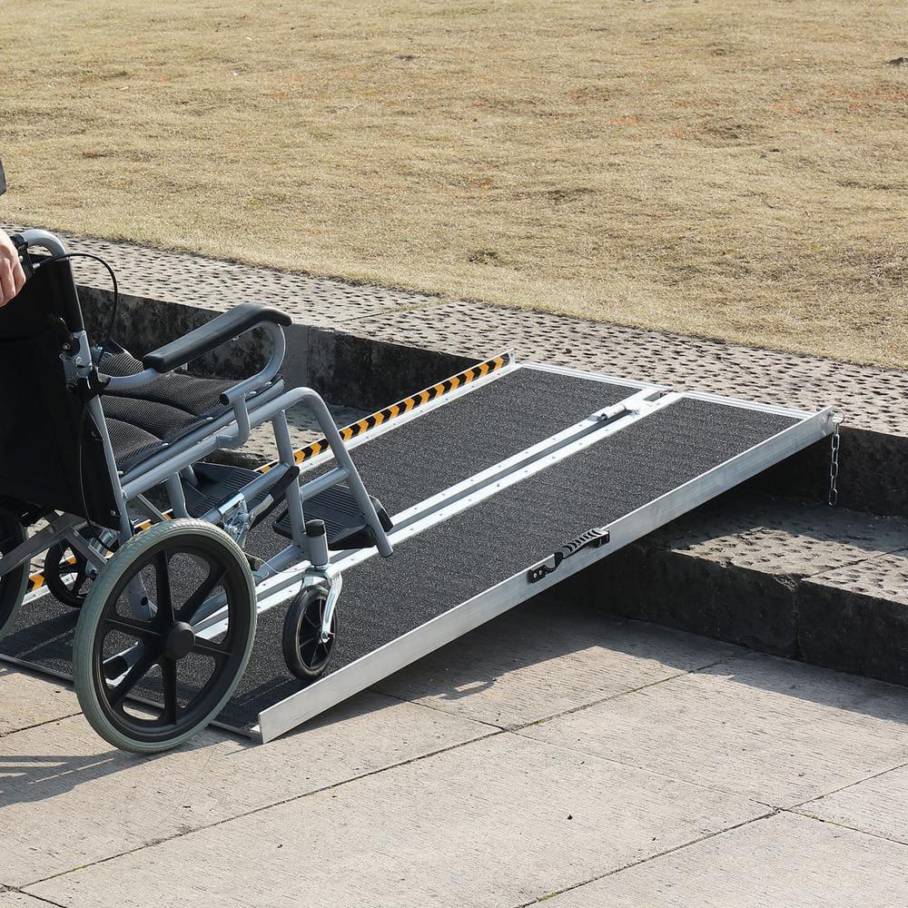 Portable Wheelchair Ramp, 5 ft 800 lbs Capacity, Non-Slip Aluminum Folding Threshold Ramp, Foldable Mobility Scooter Ramp Wheel Chair Ramp, Handicap Ramp for Home Steps, Stairs, Doorways, Curbs