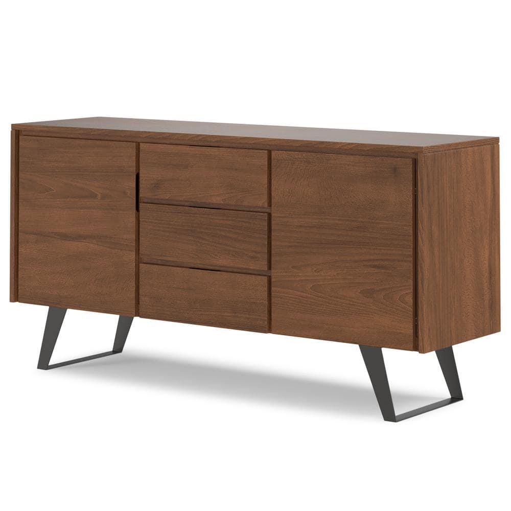 Simpli Home Lowry 60"W Solid Wood Modern Industrial 2-Door Sideboard Buffet with 3 Center Drawers