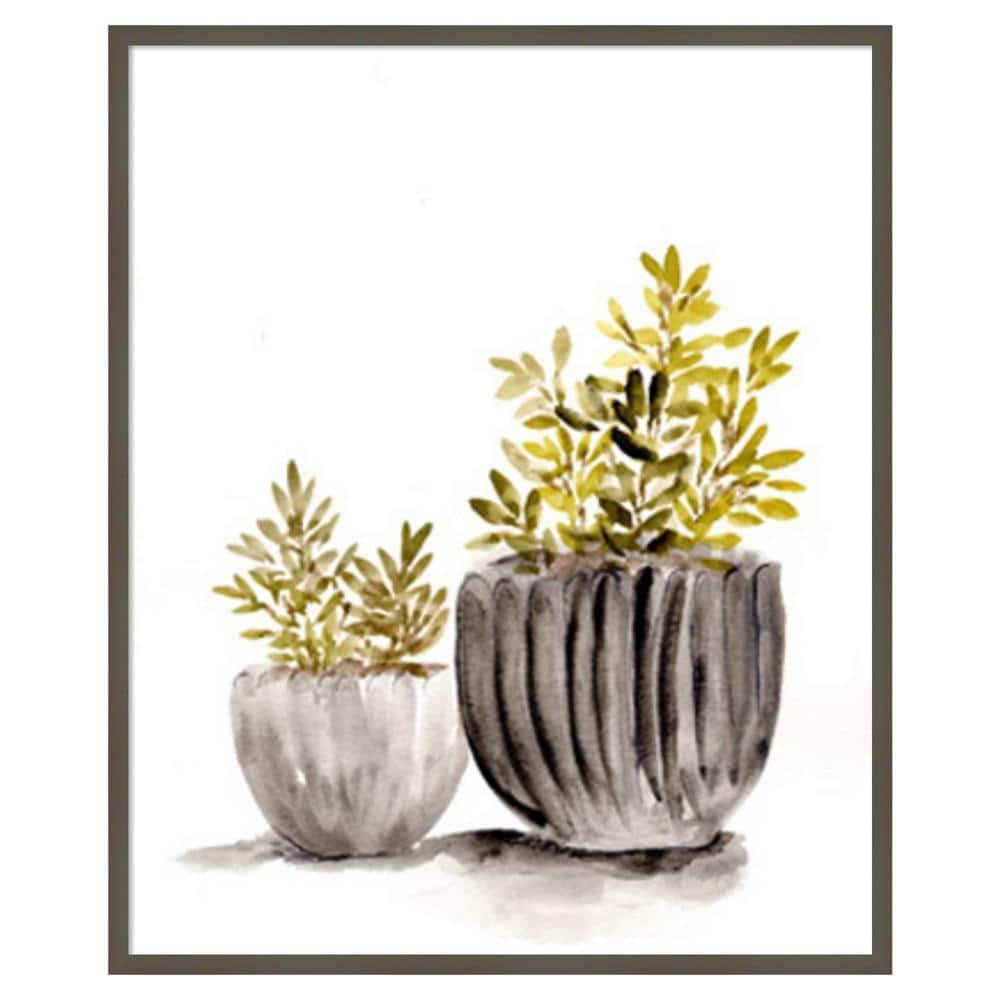 Amanti Art 34"x41" Gray Potted Plants by Marcy Chapman Wood Framed Wall Art Print