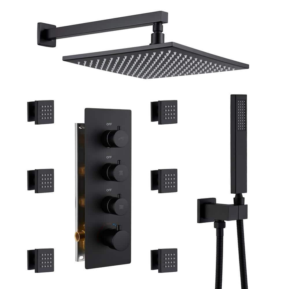 Rainfall Symphony 12inch 3-Function Dual Shower Head Thermostatic Shower System with 3 Sprays Handheld