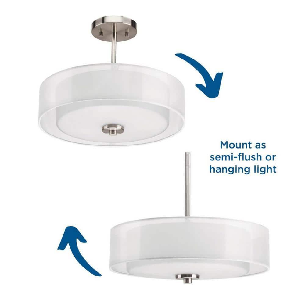 Progress Lighting, Invite Collection, 3-Light Semi-Flush Mount, Brushed Nickel, Sheer Mylar Shade