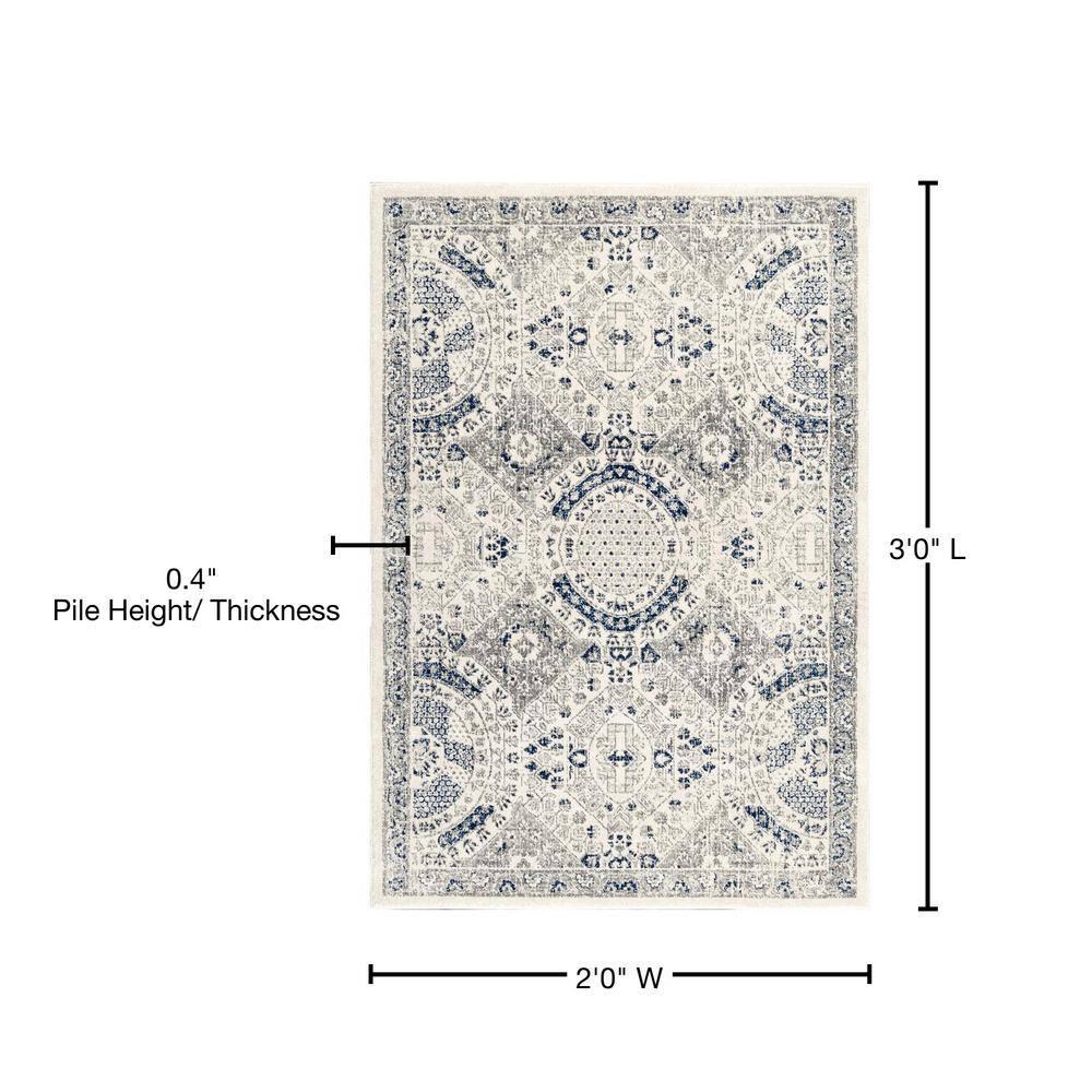 Nuloom Minta Medallion 2x3 Accent Indoor Area Rug for Living Room Bedroom Dining Room Entryway Kitchen, Blue/Off White