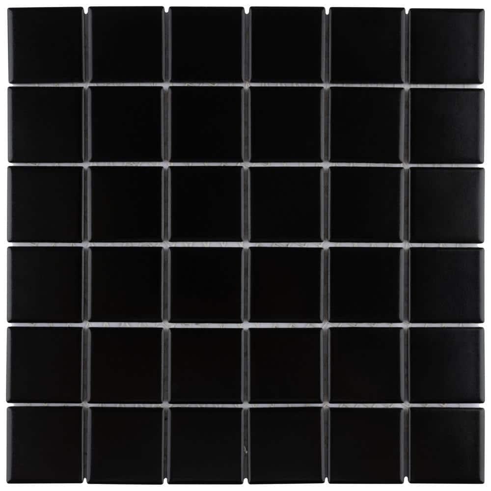 Merola Tile Metro Quad Matte Black 11-3/4" x 11-3/4" Porcelain Mosaic Floor and Wall Tile