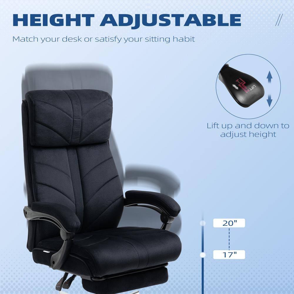 Vinsetto High-Back Ergonomic Office Chair with Footrest, Microfiber Computer Chair with Reclining Function and Armrest, Executive Office Chair, Black