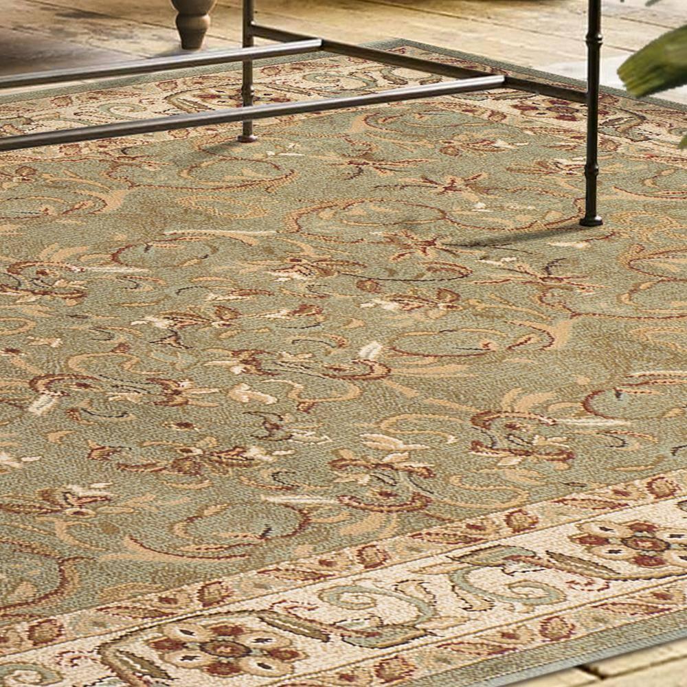 Traditional Oriental Floral Scroll Classic Vines Indoor Area Rug in Green
