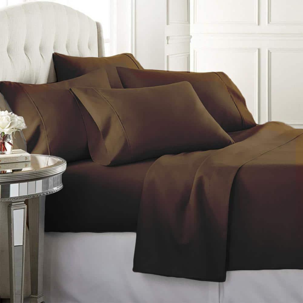Comfort Canopy - 6 Piece Solid Chocolate Microfiber Bed Sheets for California King Beds