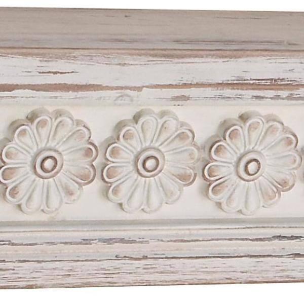 DecMode 28" x 5" Intricate Carved 1-Tier White Floral Wall Shelf