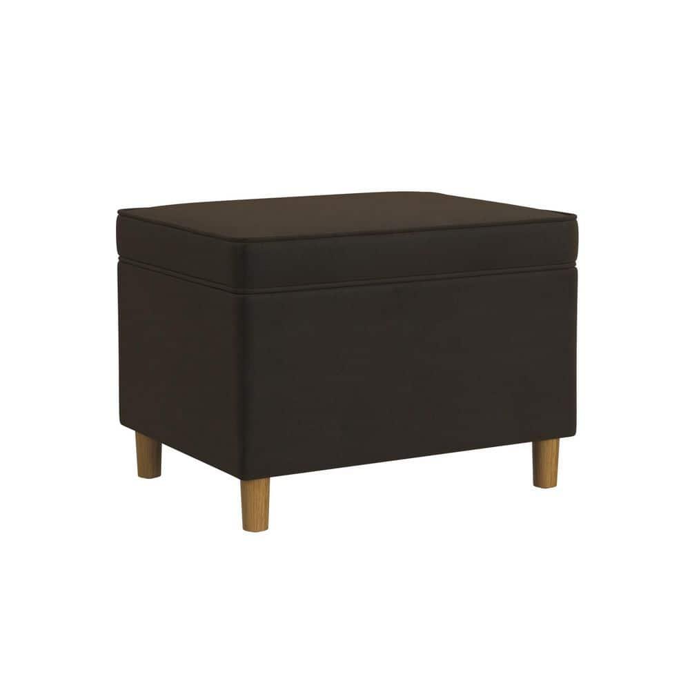 24" Dinah Storage Ottoman Chocolate Brown - HomePop: Velvet Upholstered, Honey Oak Wood Legs, Safety Hinges